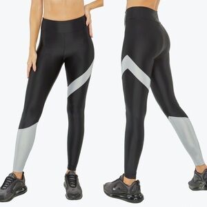 Koral Appeal Energy Leggings High Rise Waist Shine Black Silver Size XS